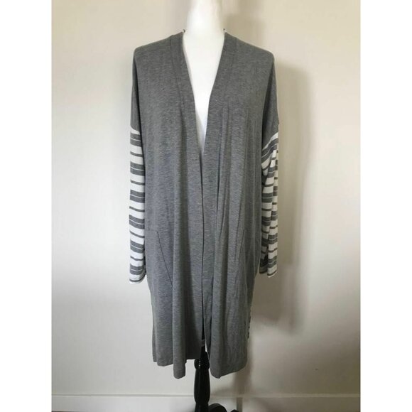 PURE JILL J.Jill Open Front Cardigan Tencel Size XL Getaway Jacket Gray Stripe - Picture 2 of 8